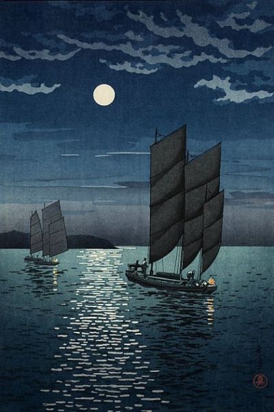 art oil painting reproduction of  Tsuchiya Koitsu Boats At Shinagawa Tokyo Bay C.1935 museum quality handmade