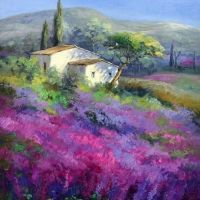 Ute Herrmann Lilac Field In The South Of France Hand Painted Reproduction