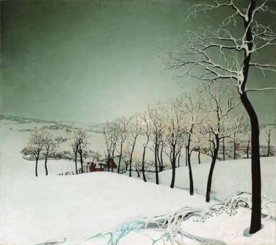 art oil painting reproduction of  Valerius De Saedeleer Snow Landscape At Dusk 1924 museum quality handmade