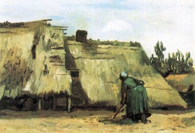 art oil painting reproduction of  Van Gogh Farmhouse With Farmer Digging museum quality handmade