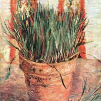 Van Gogh Flowerpot With Chives Hand Painted Reproduction