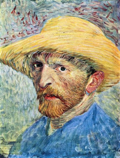 art oil painting reproduction of  Van Gogh Self-portrait With Straw Hat And Blue Shirt museum quality handmade