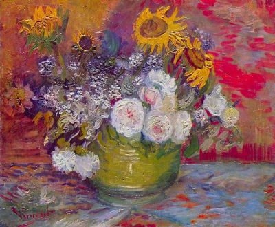 art oil painting reproduction of  Van Gogh Still-life With Roses And Sunflowers museum quality handmade