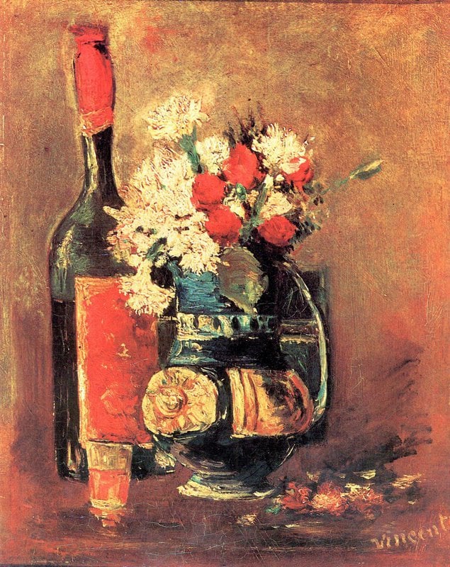 Van Gogh Vase Of White Carnations And Rose And Bottle museum quality
