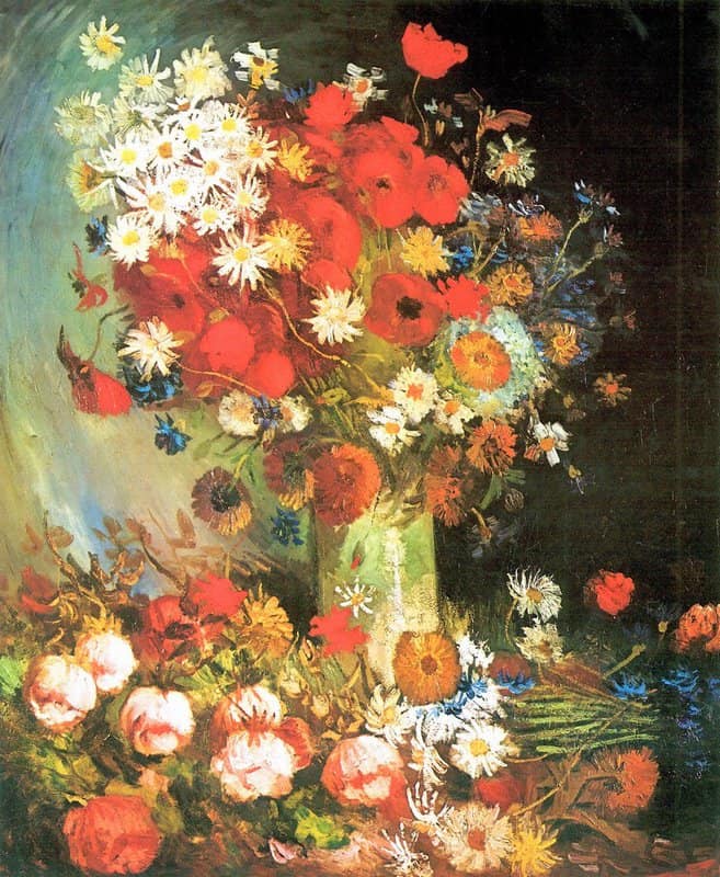 Van Gogh Vase With Cornflowers And Poppies Peonies And Chrysanthemums museum quality