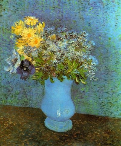 art oil painting reproduction of  Van Gogh Vase With Lilacs Daisies And Anemones museum quality handmade