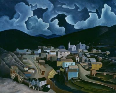 art oil painting reproduction of  Vance Kirkland Moonlight In Central City 1935 museum quality handmade