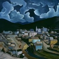 Vance Kirkland Moonlight In Central City 1935 Hand Painted Reproduction