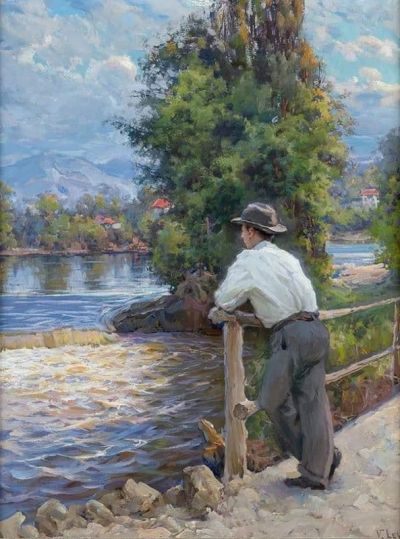 art oil painting reproduction of  Vasili Levi View Over The Stream museum quality handmade