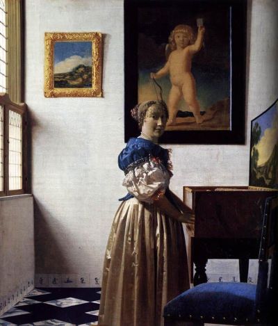 art oil painting reproduction of  Vermeer A Lady Standing At A Virginal museum quality handmade