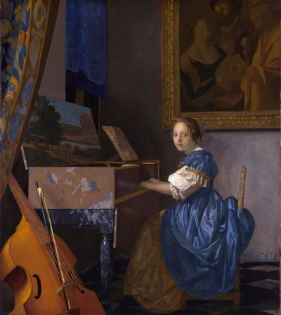 art oil painting reproduction of  Vermeer A Young Woman Seated At A Virginal museum quality handmade