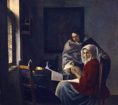 art oil painting reproduction of  Vermeer Girl Interrupted At Her Music museum quality handmade