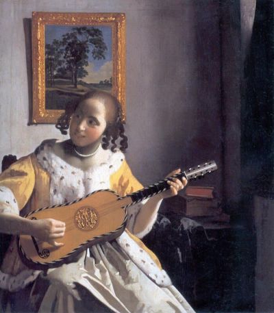 art oil painting reproduction of  Vermeer Youg Woman Playing A Guitar museum quality handmade