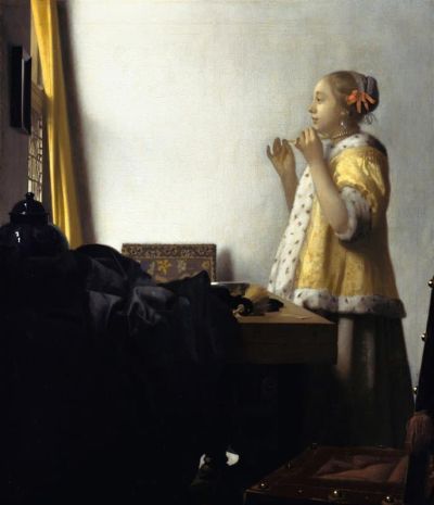art oil painting reproduction of  Vermeer Young Woman With A Pearl Necklace museum quality handmade