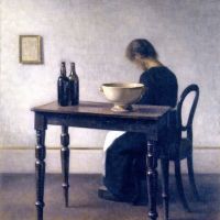 Vilhelm Hammersh I Interior With Woman Sitting At A Table 1910 Hand Painted Reproduction