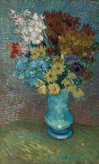 art oil painting reproduction of  Vincent Van Gogh Flowers In A Blue Vase 1887 museum quality handmade