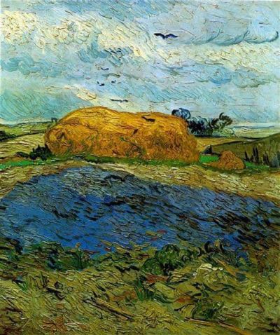 art oil painting reproduction of  Vincent Van Gogh Haystack Under A Darkening Sky 1890 museum quality handmade