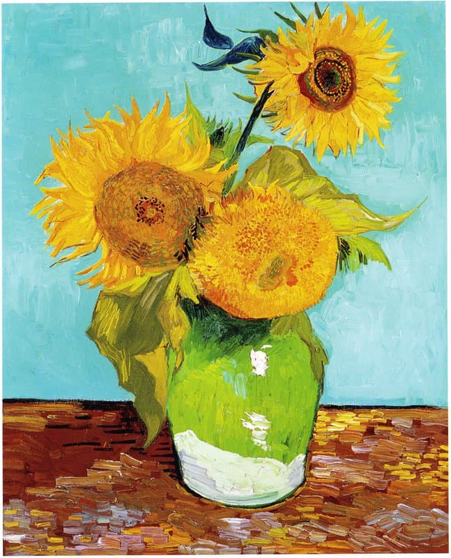 Vincent Van Gogh Sunflowers F453 First Version - Turquoise Background museum quality