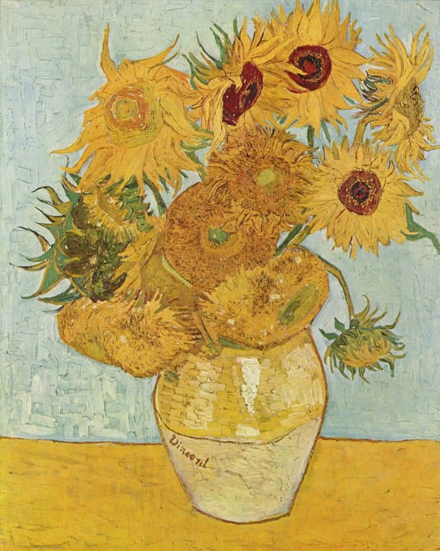 Vincent Van Gogh Sunflowers F456 Third Version - Blue Green Background museum quality