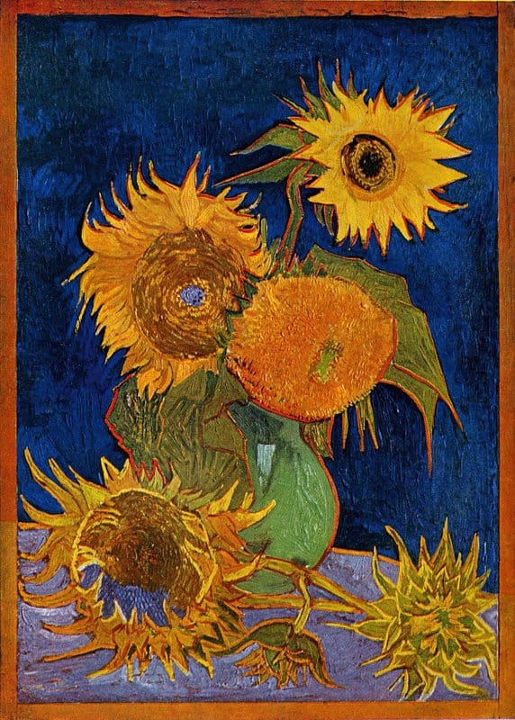 Vincent Van Gogh Sunflowers F459 Second Version - Royal-blue Background 1888 museum quality