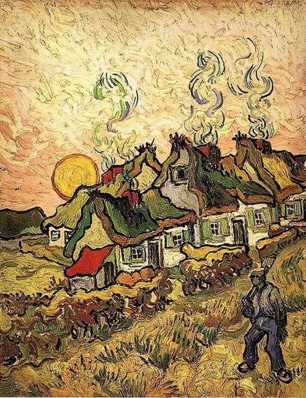 Vincent Van Gogh Thatched Cottages In The Sunshine Reminiscence Of The North 1890 museum quality
