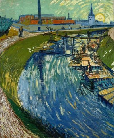 art oil painting reproduction of  Vincent Van Gogh The Channel - Le Roubine Du Roi With Washer Women Arles June 1888 museum quality handmade