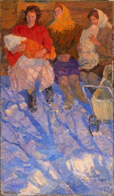 art oil painting reproduction of  Vladimir Nikolayevich Gavrilov Young Mothers 1970 museum quality handmade