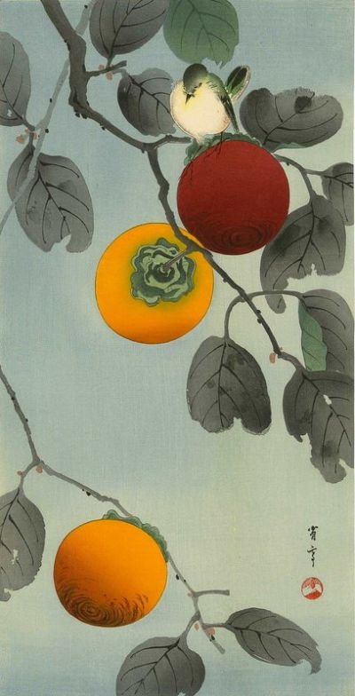 art oil painting reproduction of  Watanabe Seitei Bird On A Persimmon Tree museum quality handmade