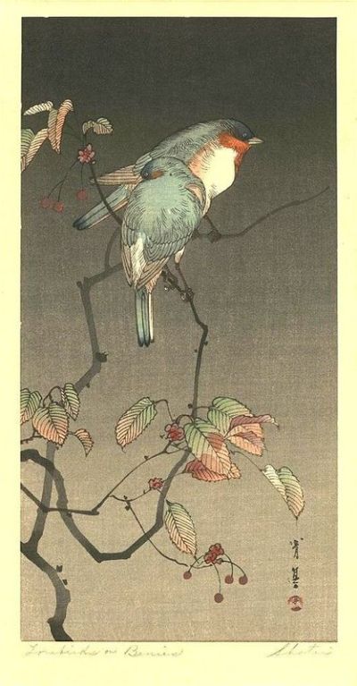 art oil painting reproduction of  Watanabe Shotei Blue Birds At Night museum quality handmade