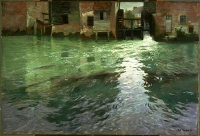 art oil painting reproduction of  Thaulow - Water Mill 1892 By Frits Thaulow museum quality handmade