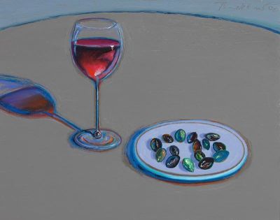 art oil painting reproduction of  Wayne Thiebaud Glass Of Wine Olives 2002 museum quality handmade