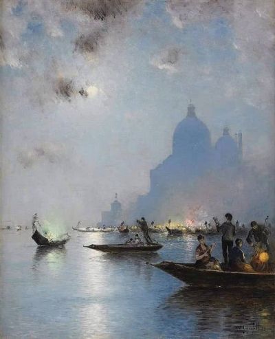 art oil painting reproduction of  Wilhelm Von Gegerfelt Venice In Twilight - 1883 museum quality handmade