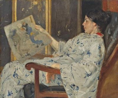 art oil painting reproduction of  William Merritt Chase The Japanese Print 1888 museum quality handmade