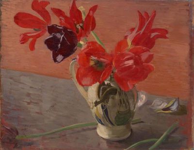 art oil painting reproduction of  William Nicholson Red Tulips In A China Jug 1925 museum quality handmade