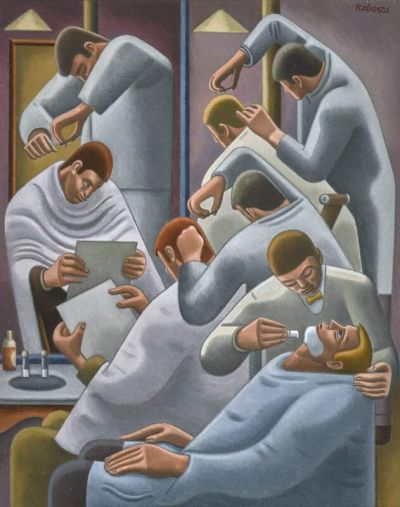 art oil painting reproduction of  William Roberts The Barber Shop museum quality handmade