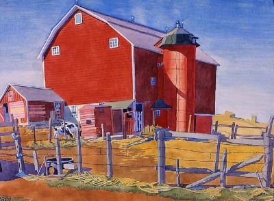 art oil painting reproduction of  Winold Reiss Red Barn Ca. 1935 museum quality handmade