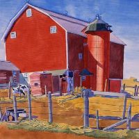 Winold Reiss Red Barn Ca. 1935 Hand Painted Reproduction