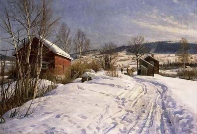 art oil painting reproduction of  Monsted - Winter Landscape Lillehammer 1922 By Peder Mork Monsted museum quality handmade