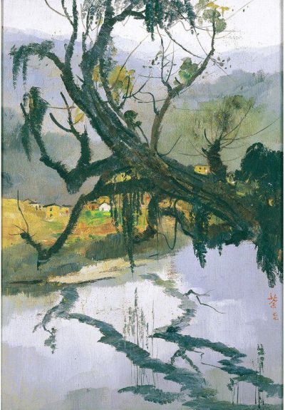 art oil painting reproduction of  Wu Guanzhong Ancient Tree By The River 1977 museum quality handmade