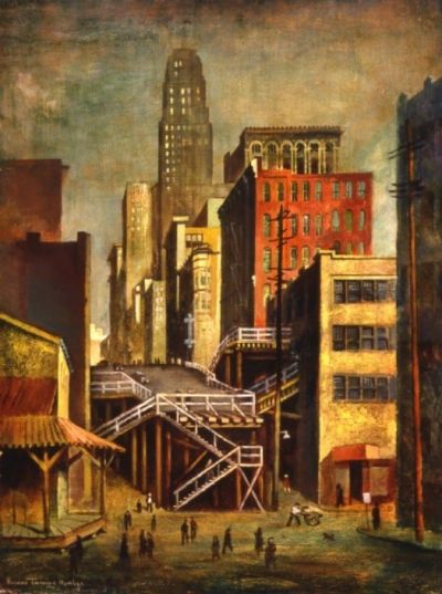 art oil painting reproduction of  Yvonne Twining Humber Business District 1947 museum quality handmade