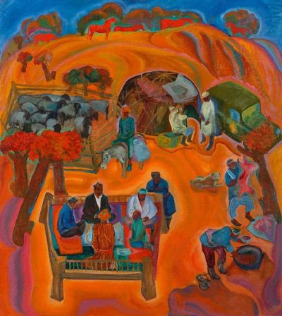 art oil painting reproduction of  Zuhur Habibullayev Autumn - Shepherds At Kabodiyon Village museum quality handmade