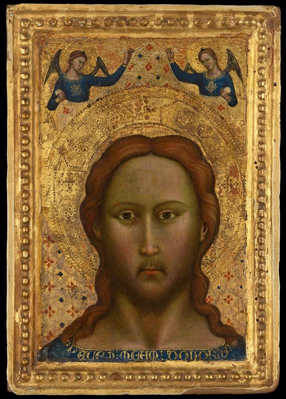 Follower of Orcagna, “Head of Christ,” tempera on wood, gold ground.Credit...