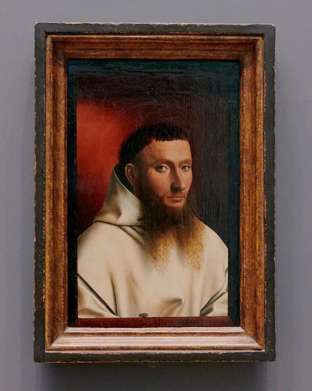Petrus Christus, “Portrait of a Carthusian,” from 1446 in Gallery 605. A new individualism. A new naturalism. Hallmarks of the Renaissance.