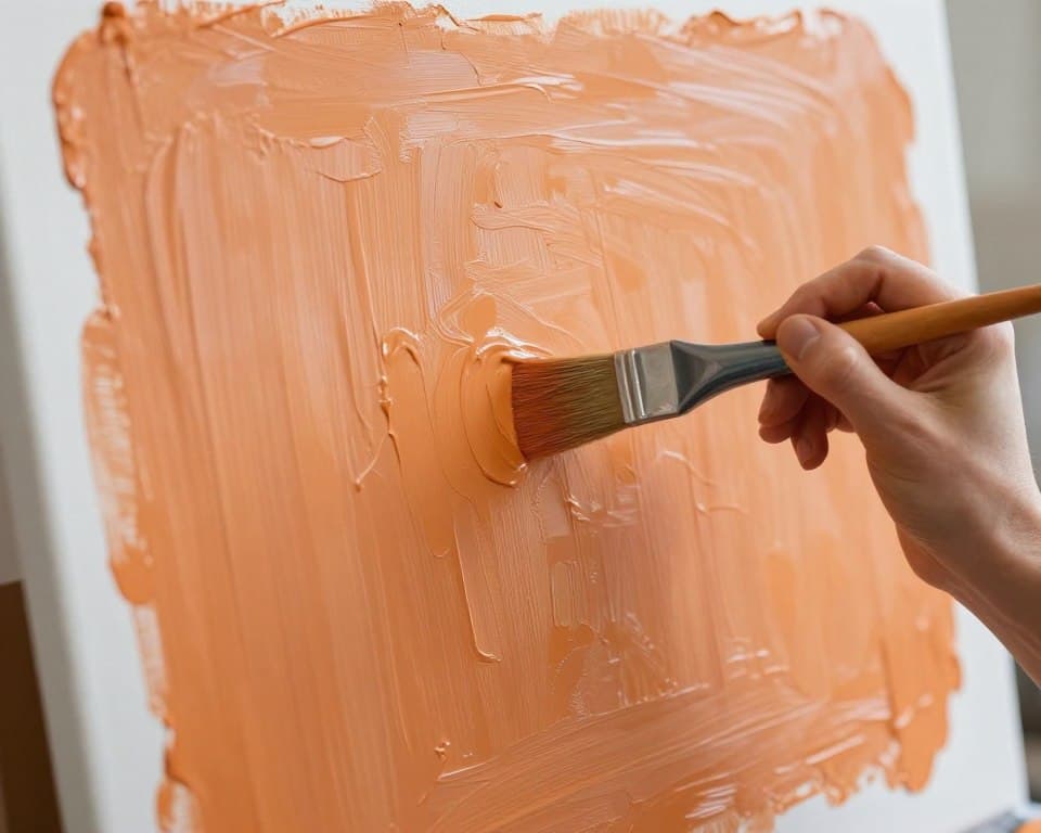 Artist applying first layer for Mark Rothko Reproductions thinned oil paint to prepared canvas