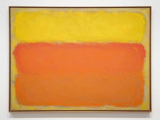 Bright period Mark Rothko painting with yellow and orange rectangles