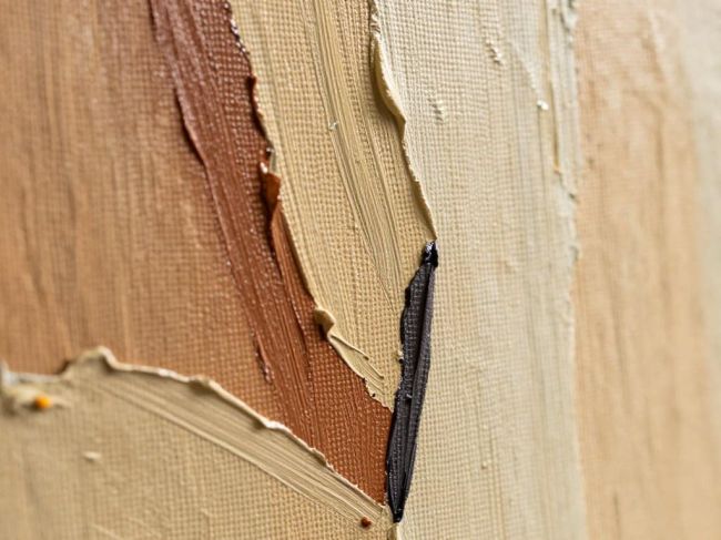 Close-up of hand-painted canvas showing three-dimensional paint texture