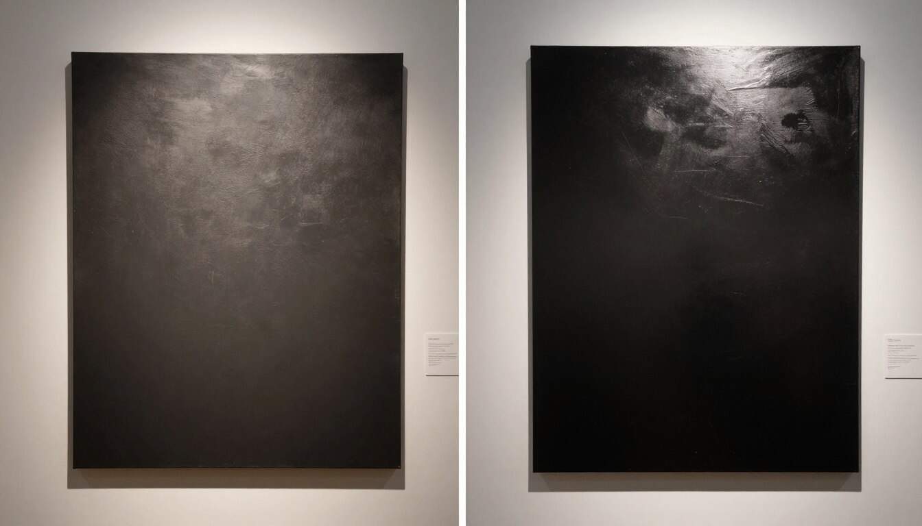 Comparison showing matte painting surface versus glossy print reflection