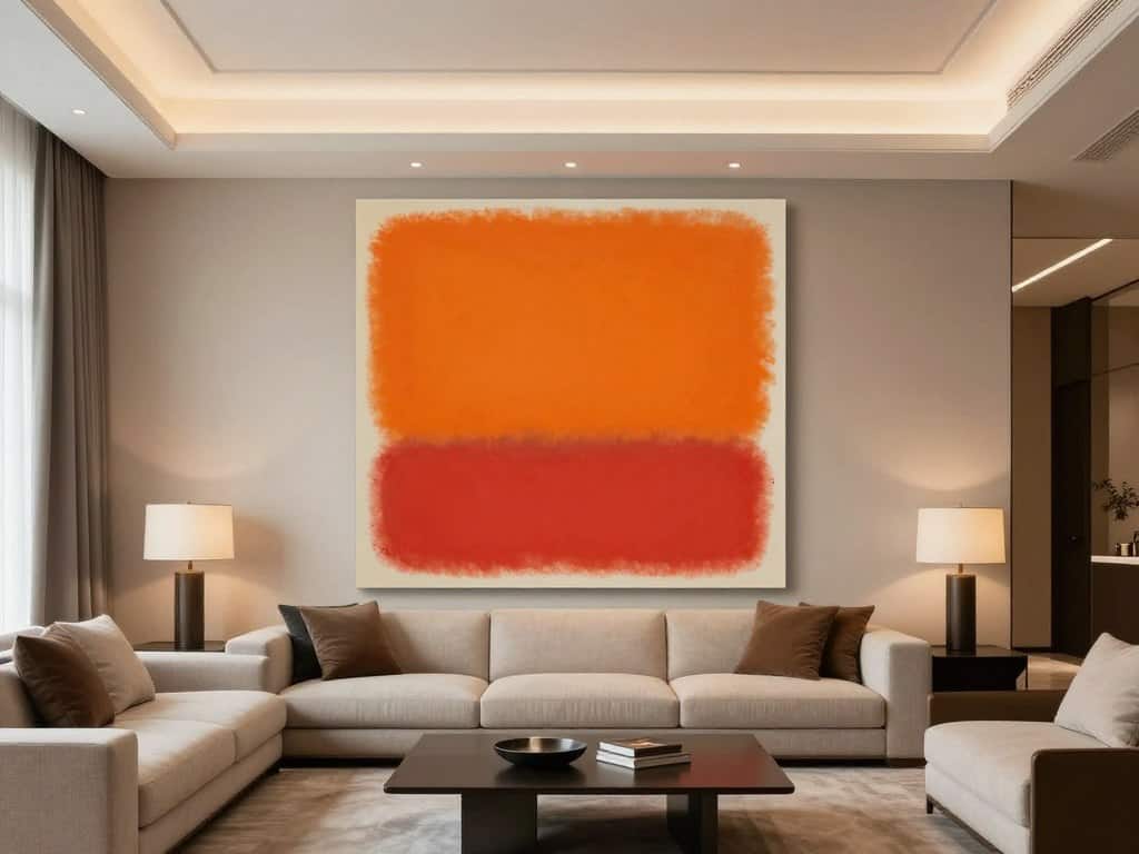 Elegant living room with museum-grade Rothko reproduction displayed