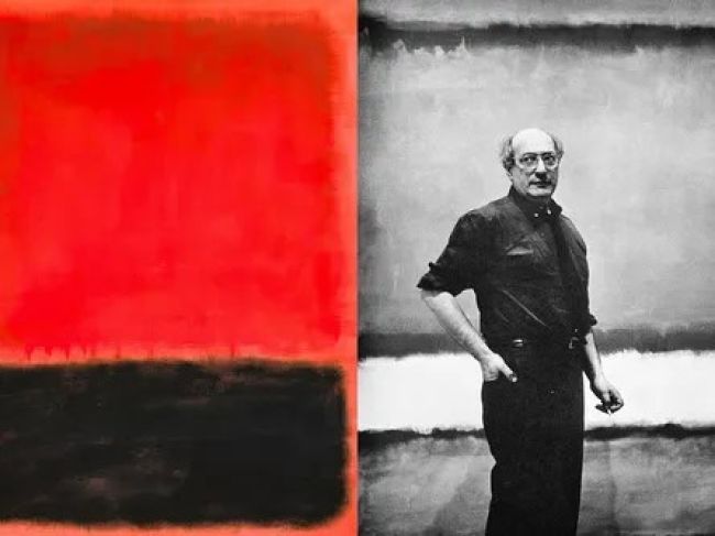 Mark Rothko in his studio surrounded by large color field canvases