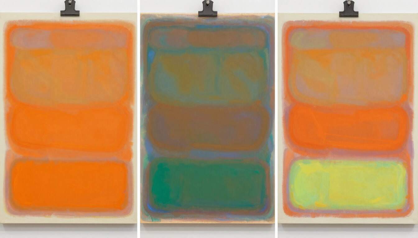 Multiple stages of Rothko reproduction showing progressive layering